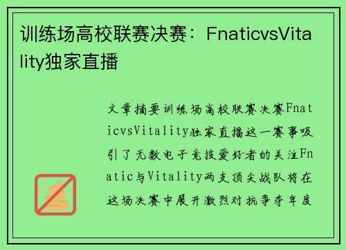 训练场高校联赛决赛：FnaticvsVitality独家直播